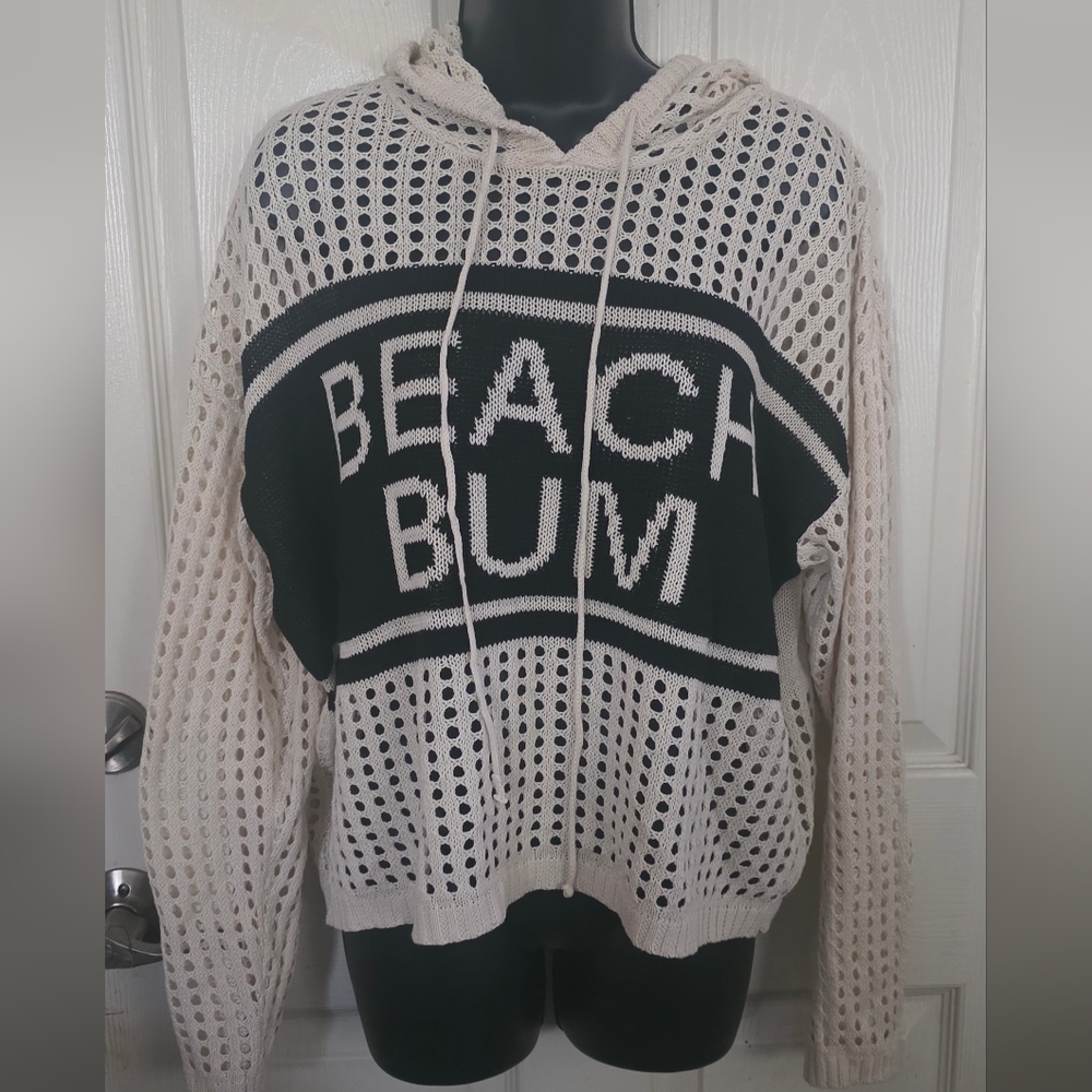 Beach Bum Knit Hoodie Sweater And Shorts - Cream and Black